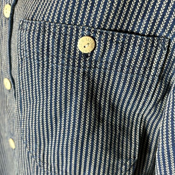 Taylor stitch men’s button down shirt blue cream patterned 36 organic cotton - Picture 2 of 7